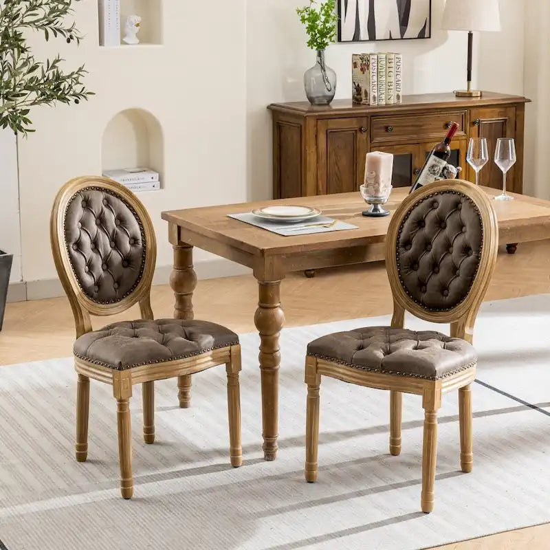 Set of 2 PU Leather Dining Chair with Nailhead Trim