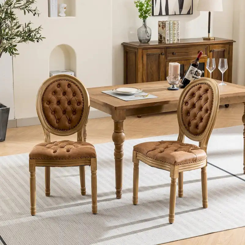 Set of 2 PU Leather Dining Chair with Nailhead Trim
