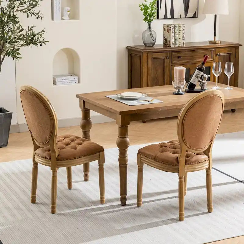 Set of 2 PU Leather Dining Chair with Nailhead Trim