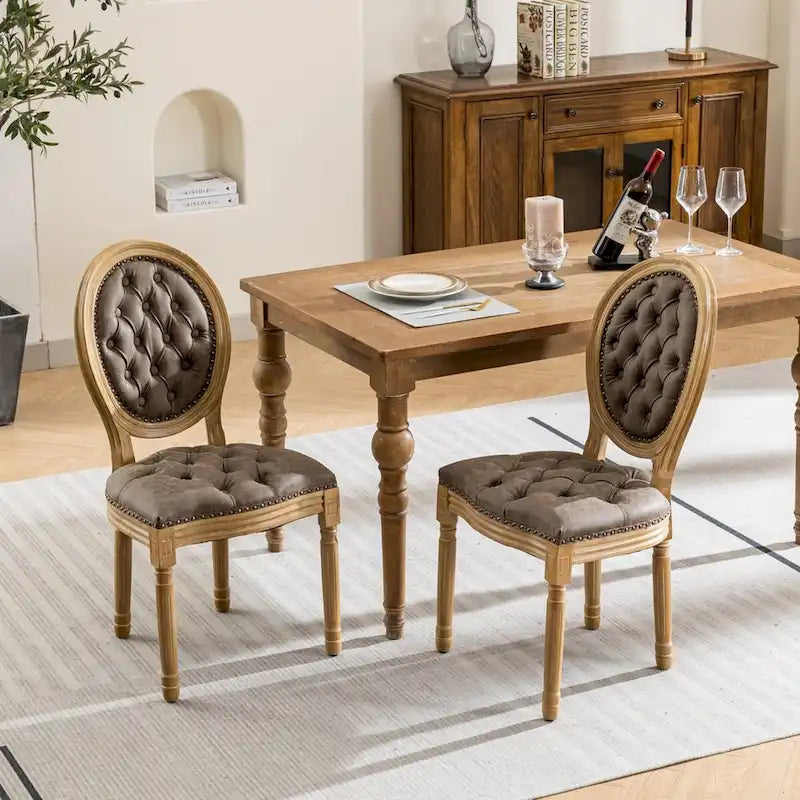 Set of 2 PU Leather Dining Chair with Nailhead Trim