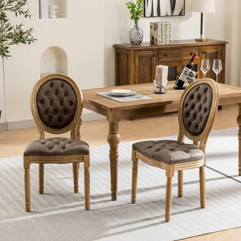 Set of 2 PU Leather Dining Chair with Nailhead Trim