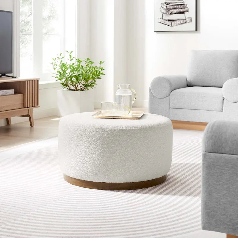 Large 23/29/38 Round Boucle Upholstered Ottoman