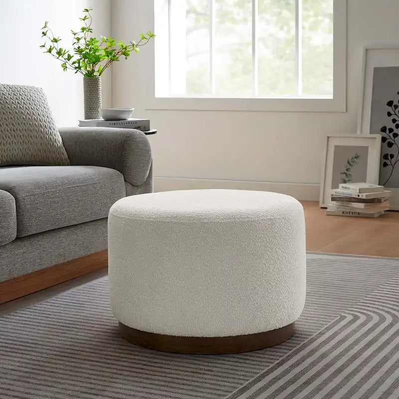Large 23/29/38 Round Boucle Upholstered Ottoman