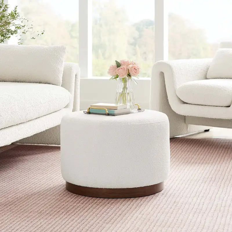 Large 23/29/38 Round Boucle Upholstered Ottoman