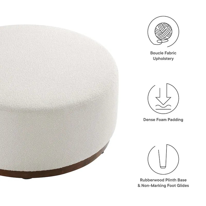 Large 23/29/38 Round Boucle Upholstered Ottoman