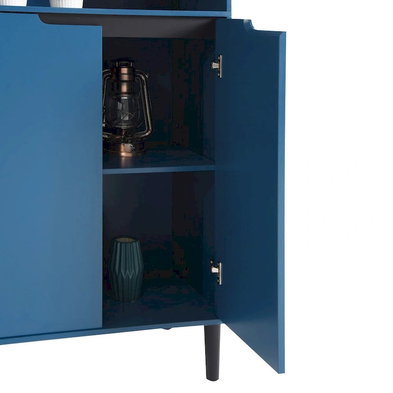 Tall Storage Show Cabinet with 2 Glass Display Door & 2 Doors, Kitchen Pantry Cabinet with Gold HandlesCabinet Freestanding
