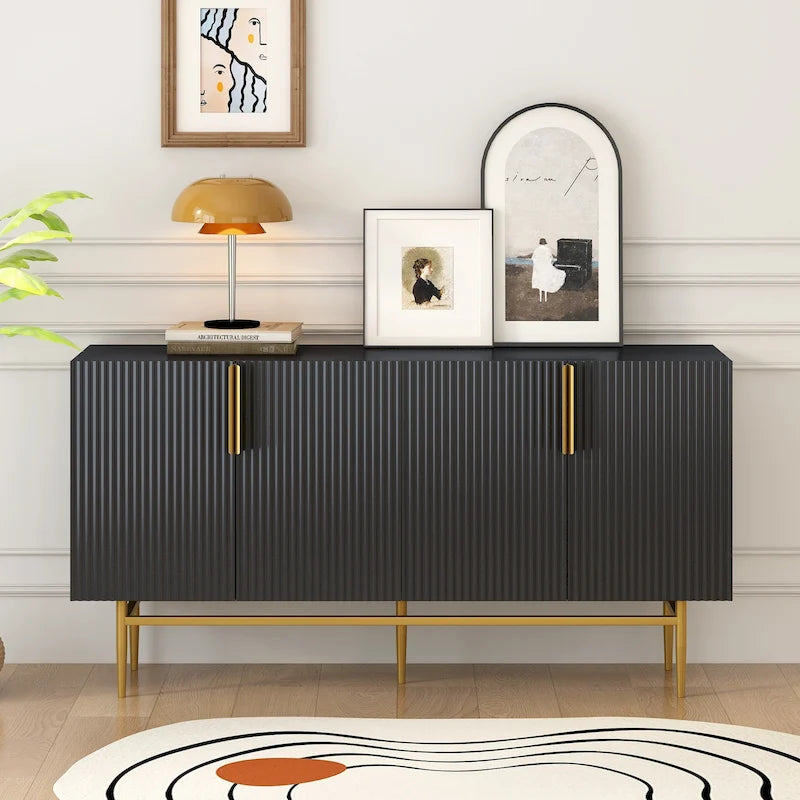Modern Elegant 4-door Sideboard Gold Metal Handle Buffet Cabinet for Dining Room, Living Room, Bedroom, Hallway