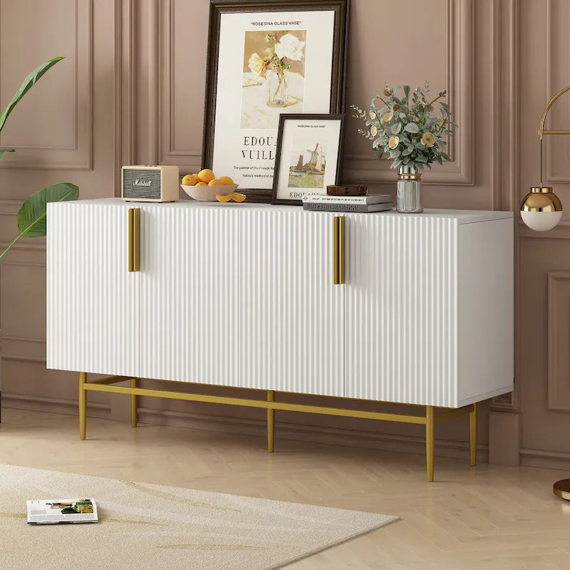 Modern Elegant 4-door Sideboard Gold Metal Handle Buffet Cabinet for Dining Room, Living Room, Bedroom, Hallway