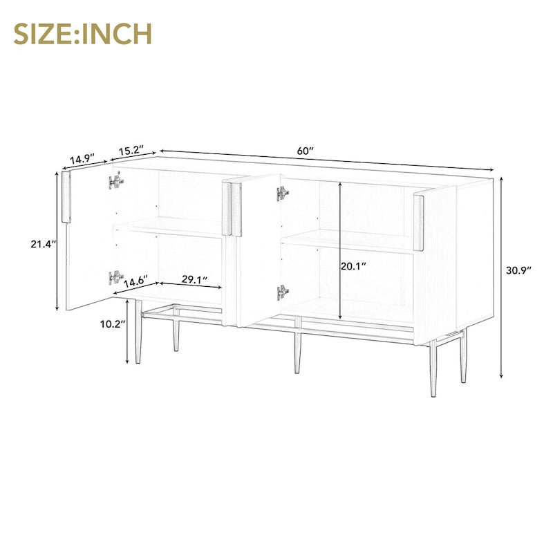 Modern Elegant 4-door Sideboard Gold Metal Handle Buffet Cabinet for Dining Room, Living Room, Bedroom, Hallway
