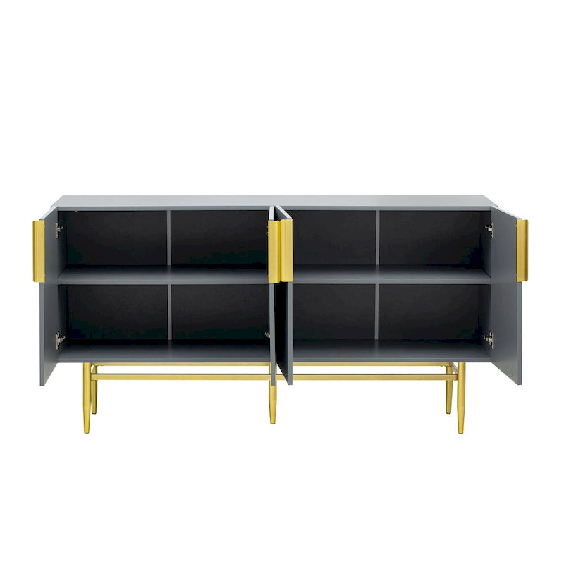 Modern Elegant 4-door Sideboard Gold Metal Handle Buffet Cabinet for Dining Room, Living Room, Bedroom, Hallway