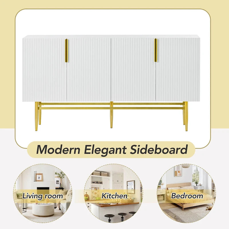 Modern Elegant 4-door Sideboard Gold Metal Handle Buffet Cabinet for Dining Room, Living Room, Bedroom, Hallway
