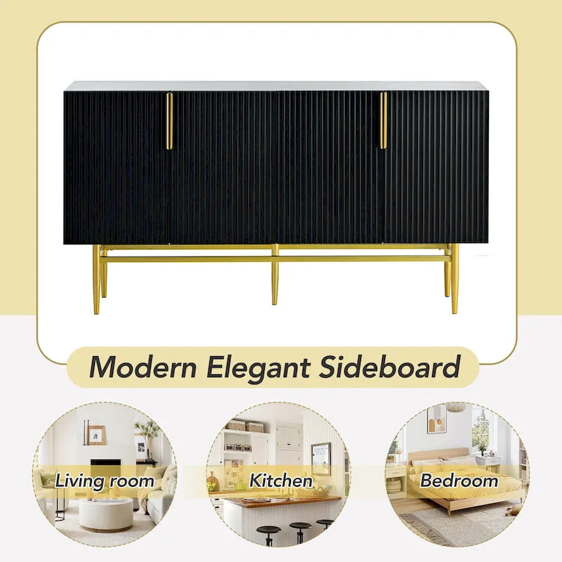 Modern Elegant 4-door Sideboard Gold Metal Handle Buffet Cabinet for Dining Room, Living Room, Bedroom, Hallway