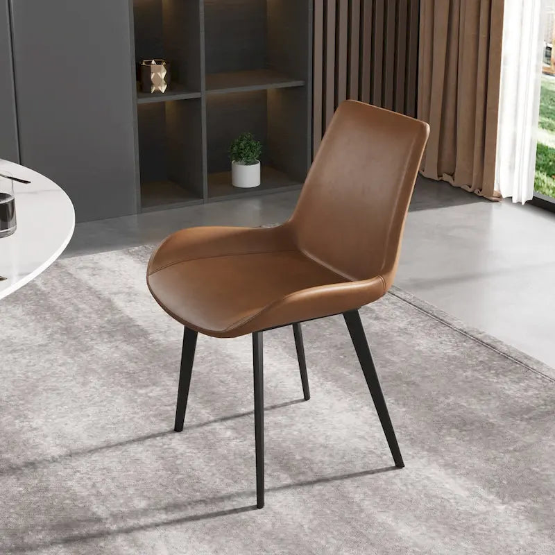 Mid-Century-Esszimmerstuhl in Braun (2er-Set), gepolsterter Seitenstuhl aus PU-Leder