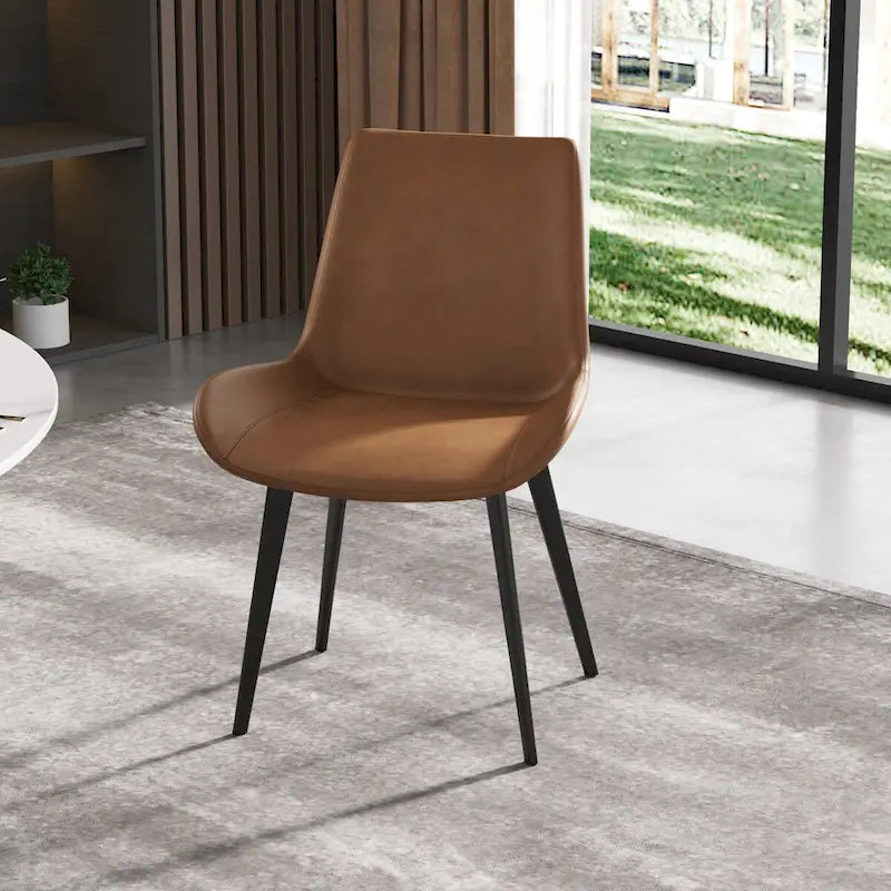 Mid-Century-Esszimmerstuhl in Braun (2er-Set), gepolsterter Seitenstuhl aus PU-Leder