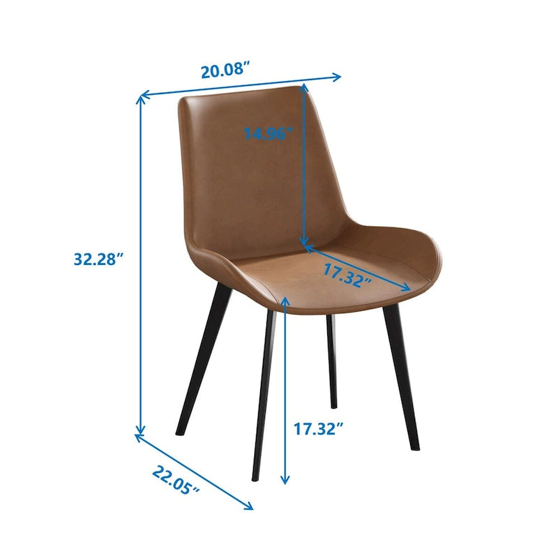 Mid-Century-Esszimmerstuhl in Braun (2er-Set), gepolsterter Seitenstuhl aus PU-Leder