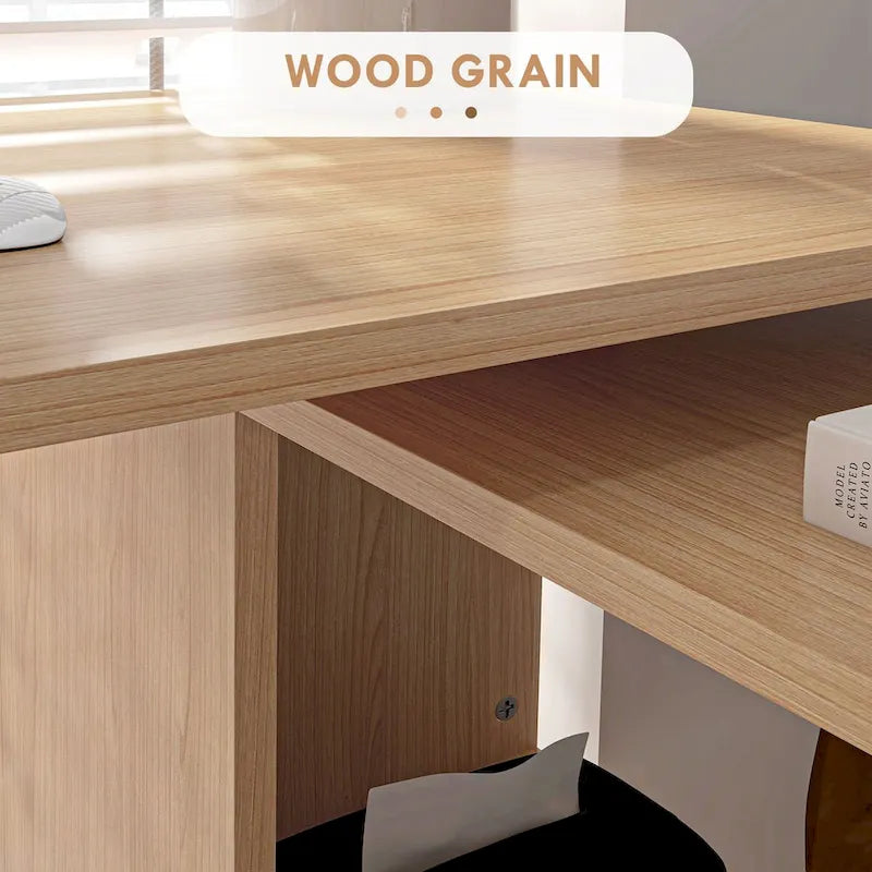 L Shaped Corner Desk, 360 Degree Rotating Home Office Desk with Storage Shelves, Writing Table Workstation